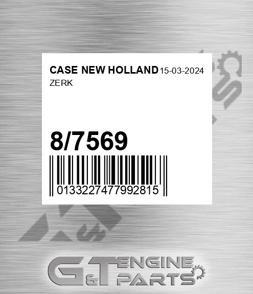 8/7569 Zerk for CASE NEW HOLLAND