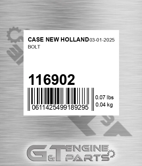 116902 Bolt for CASE NEW HOLLAND