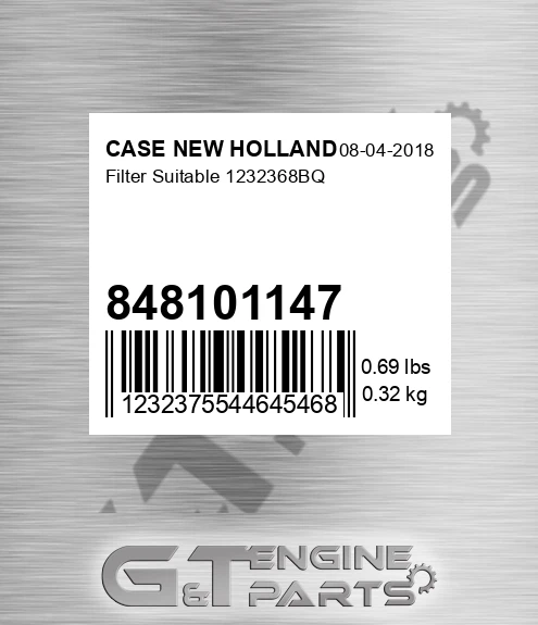 848101147 CASE NEW HOLLAND Filter Suitable 1232368bq
