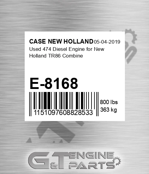 E-8168 Used 474 Diesel Engine For New Holland Tr86 Combine for CASE NEW HOLLAND