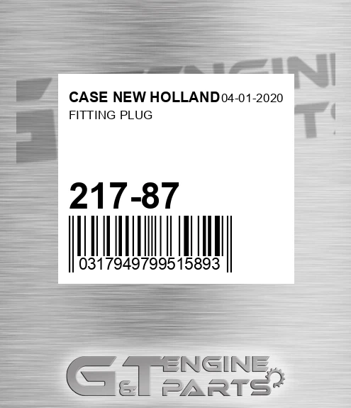 217-87 Fitting Plug for CASE NEW HOLLAND