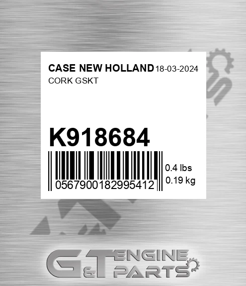 K918684 CASE NEW HOLLAND Cork Gskt