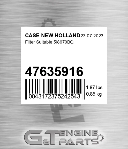 47635916 CASE NEW HOLLAND Filter Suitable 5i8670bq