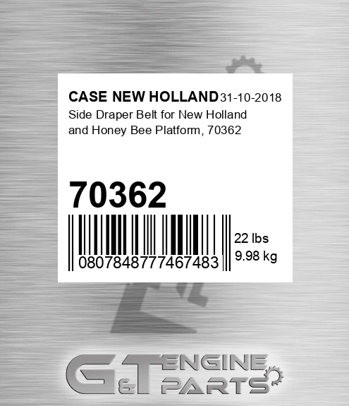 70362 Side Draper Belt For New Holland And Honey Bee Platform,