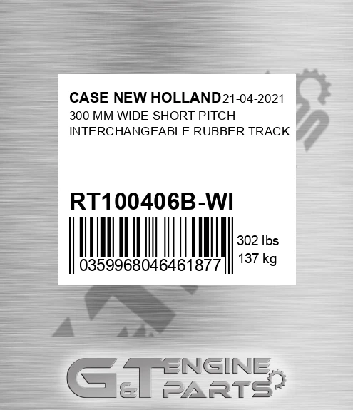 RT100406B-WI 300 Mm Wide Short Pitch Interchangeable Rubber Track