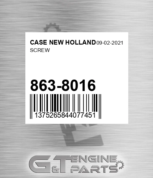 863-8016 Screw for CASE NEW HOLLAND