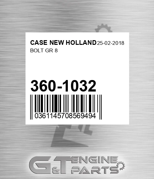 360-1032 Bolt Gr 8 for CASE NEW HOLLAND