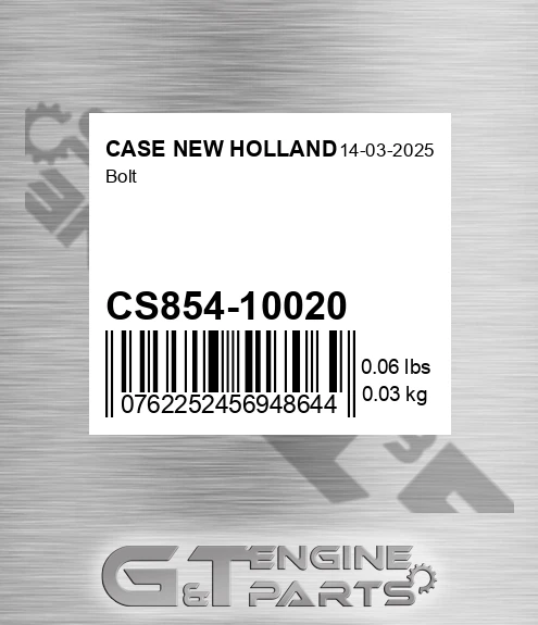 CS854-10020 Bolt for CASE NEW HOLLAND