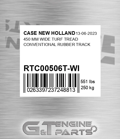 RTC00506T-WI 450 Mm Wide Turf Tread Conventional Rubber Track