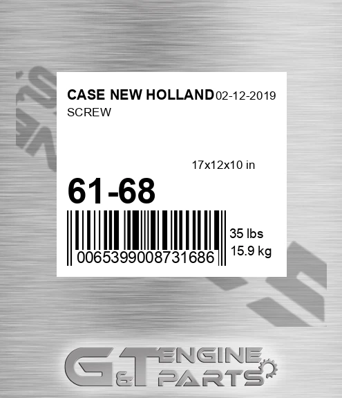 61-68 Screw for CASE NEW HOLLAND