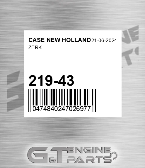 219-43 Zerk for CASE NEW HOLLAND
