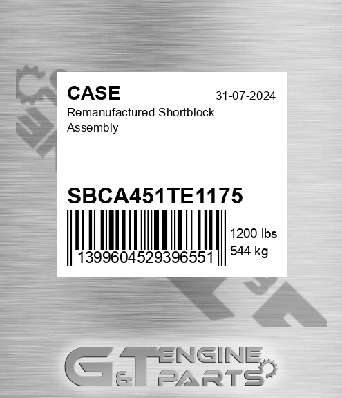 SBCA451TE1175 Remanufactured Shortblock Assembly