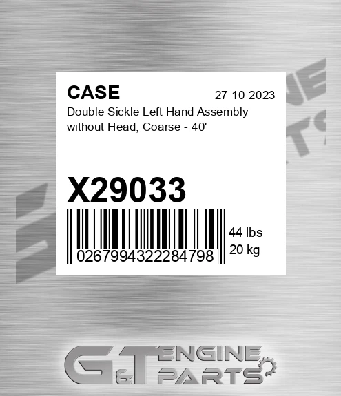 X29033 CASE Double Sickle Left Hand Assembly Without Head, Coarse - 40'