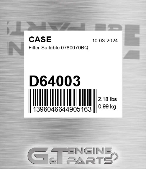 D64003 CASE Filter Suitable 0780070bq