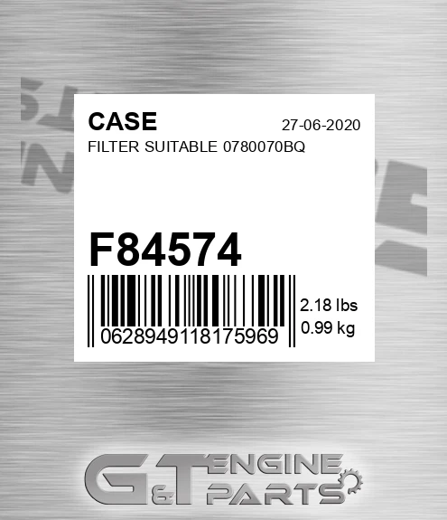 F84574 Filter Suitable 0780070bq