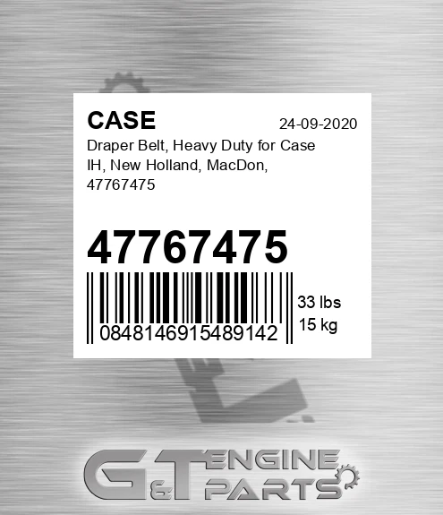 47767475 CASE Draper Belt, Heavy Duty For Case Ih, New Holland, Macdon,