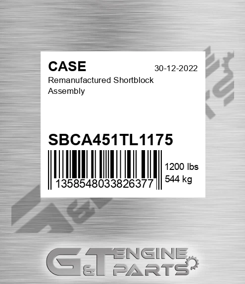 SBCA451TL1175 Remanufactured Shortblock Assembly