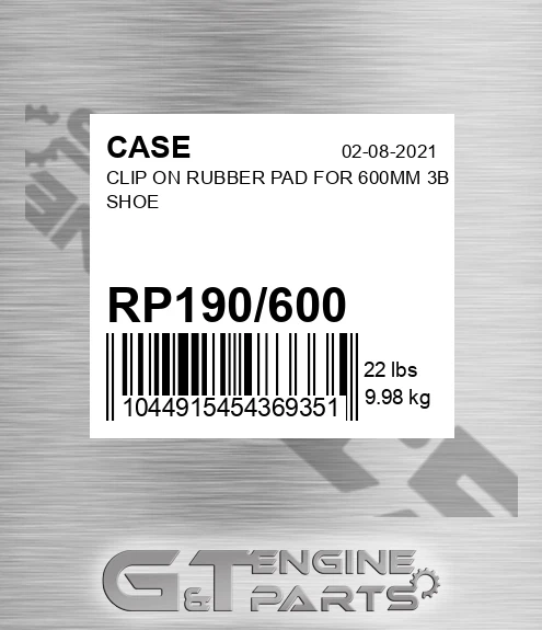 RP190/600 Clip On Rubber Pad For 600mm 3b Shoe