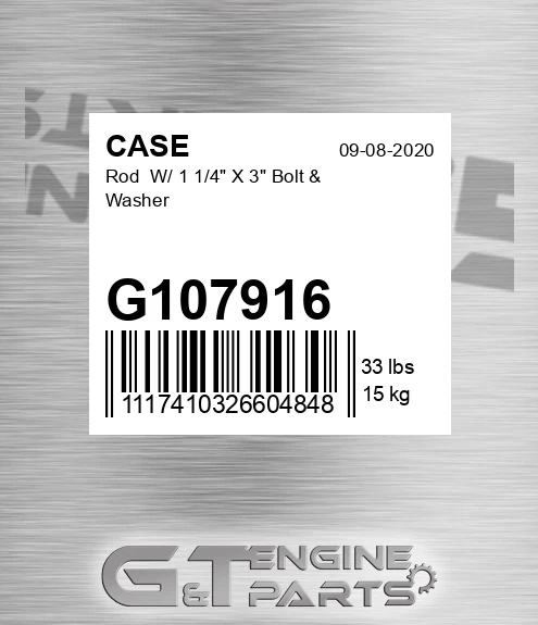 G107916 Rod W/ 1 1/4" X 3" Bolt & Washer