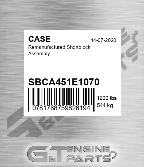 SBCA451E1070 Remanufactured Shortblock Assembly