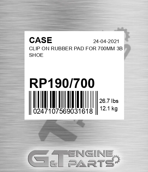 RP190/700 Clip On Rubber Pad For 700mm 3b Shoe