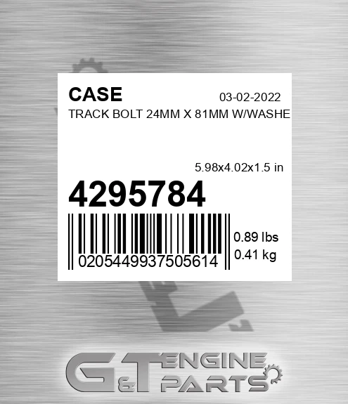 4295784 Track Bolt 24mm X 81mm W/washer