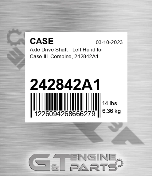 242842A1 CASE Axle Drive Shaft - Left Hand For Case Ih Combine,