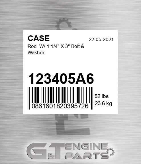 123405A6 CASE Rod W/ 1 1/4" X 3" Bolt & Washer