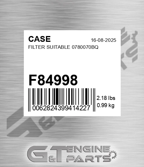 F84998 Filter Suitable 0780070bq