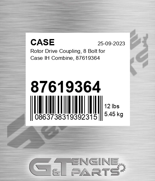 87619364 Rotor Drive Coupling, 8 Bolt For Ih Combine,