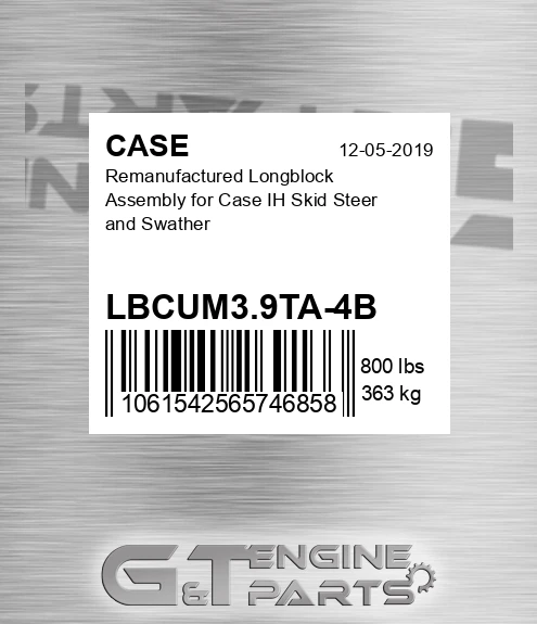 LBCUM3.9TA-4B Remanufactured Longblock Assembly For Ih Skid Steer And Swather