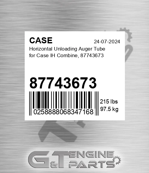 87743673 Horizontal Unloading Auger Tube For Ih Combine,