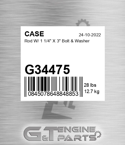 G34475 CASE Rod W/ 1 1/4" X 3" Bolt & Washer