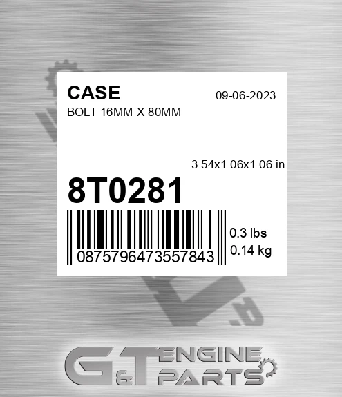 8T0281 CASE Bolt 16mm X 80mm