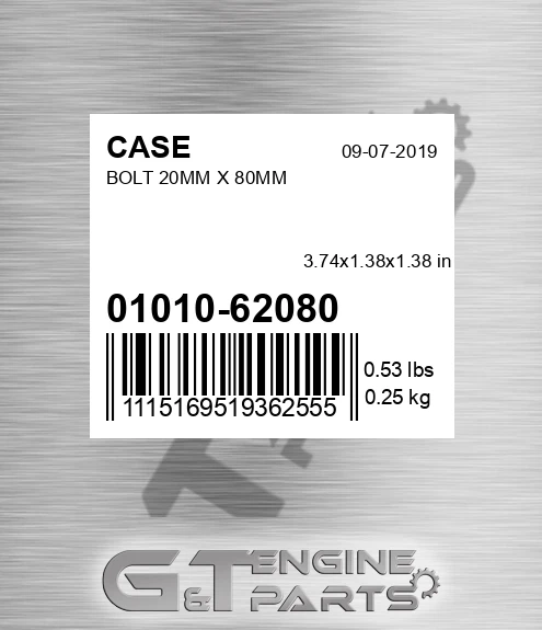01010-62080 CASE Bolt 20mm X 80mm
