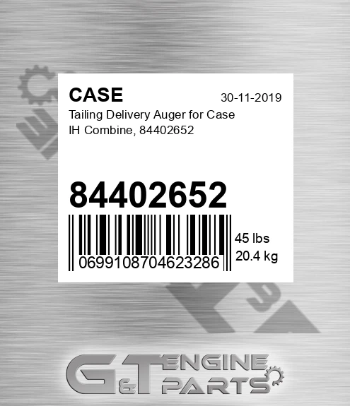 84402652 Tailing Delivery Auger For Ih Combine,