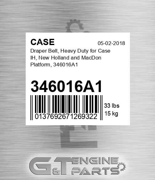 346016A1 CASE Draper Belt, Heavy Duty For Case Ih, New Holland And Macdon Platform,