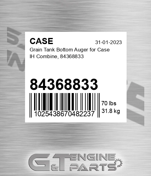 84368833 Grain Tank Bottom Auger For Ih Combine,