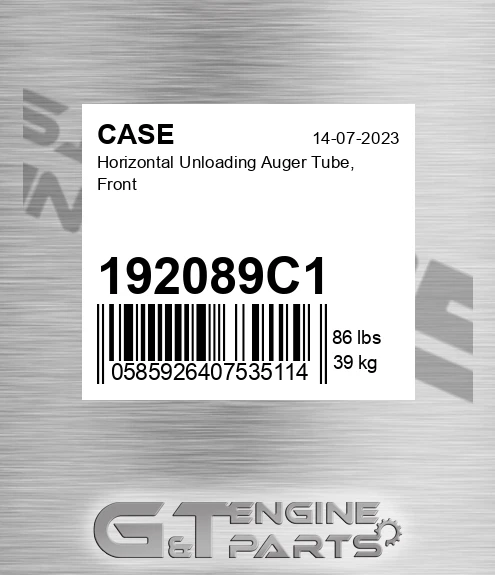 192089C1 Horizontal Unloading Auger Tube, Front