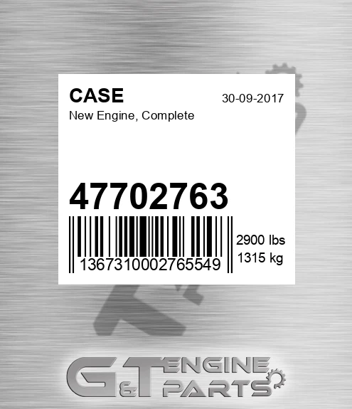 47702763 CASE New Engine, Complete