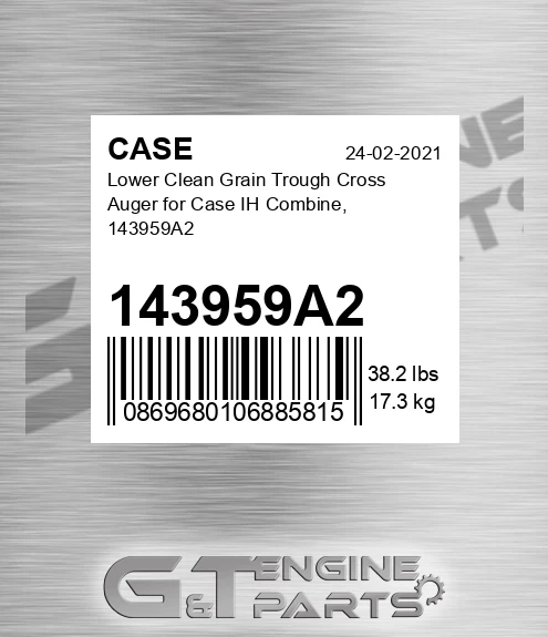 143959A2 Lower Clean Grain Trough Cross Auger For Ih Combine,