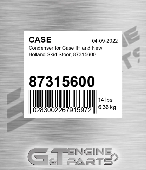 87315600 CASE Condenser For Case Ih And New Holland Skid Steer,