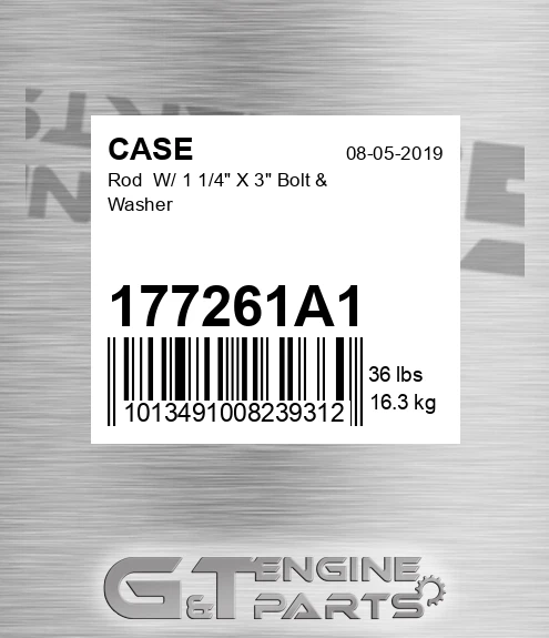 177261A1 CASE Rod W/ 1 1/4" X 3" Bolt & Washer
