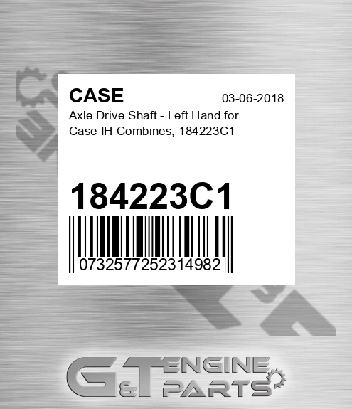 184223C1 CASE Axle Drive Shaft - Left Hand For Case Ih Combines,