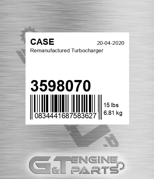 3598070 CASE Remanufactured Turbocharger