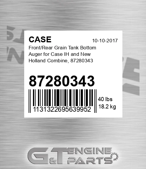87280343 Front/rear Grain Tank Bottom Auger For Ih And New Holland Combine,