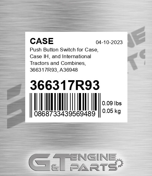366317R93 Push Button Switch For , Ih, And International Tractors And Combines, , A36948