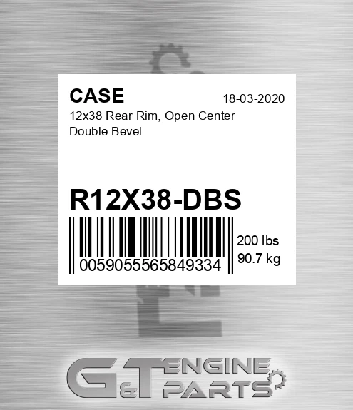 R12X38-DBS 12x38 Rear Rim, Open Center Double Bevel