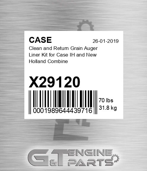 X29120 Clean And Return Grain Auger Liner Kit For Ih And New Holland Combine