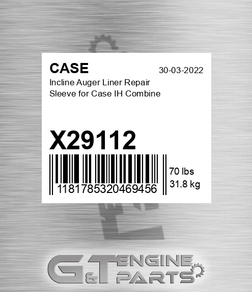 X29112 Incline Auger Liner Repair Sleeve For Ih Combine